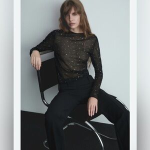 Mango Black Sheer Blouse with Sparkle Accents